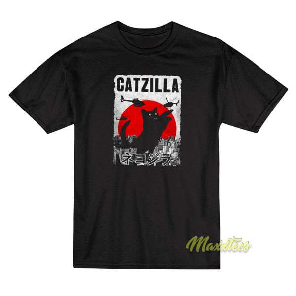 Catzilla Helicopter Blood Moon T-Shirt