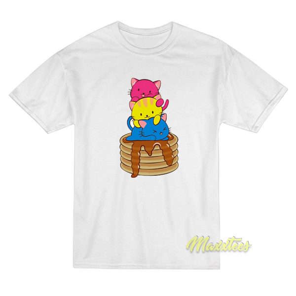 Pansexual Pride Flag Kawaii Cats On Pancakes T-Shirt