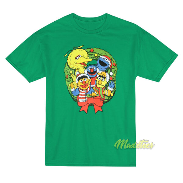 Sesame Street Christmas Wreath Characters T-Shirt