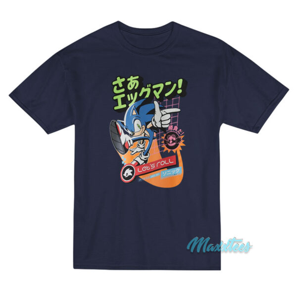 Sonic The Hedgehog With Kanji Let's Roll T-Shirt