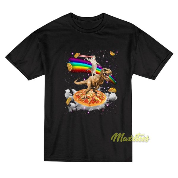 Galaxy Laser Eye Cat on Dinosaur on Pizza Tacos Rainbow T-Shirt