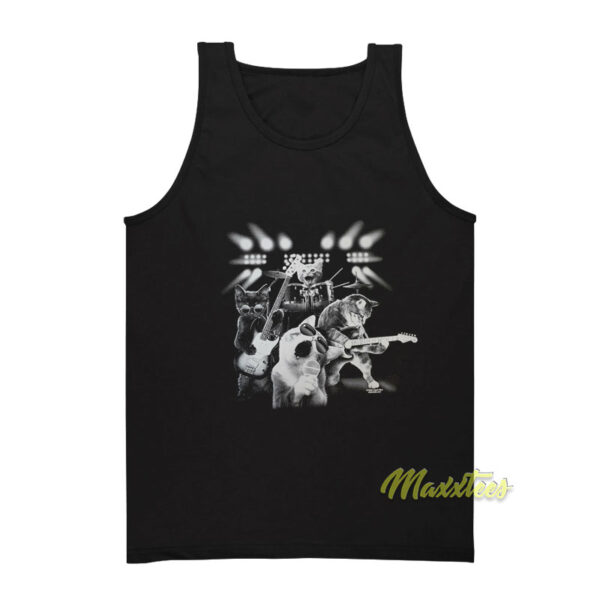 Cat Rock Playing Guitar and Drums Tank Top