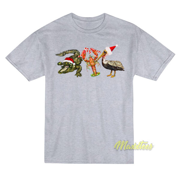 Alligator Shrimp Pelican Santa T-Shirt