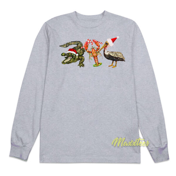 Alligator Shrimp Pelican Santa Long Sleeve Shirt