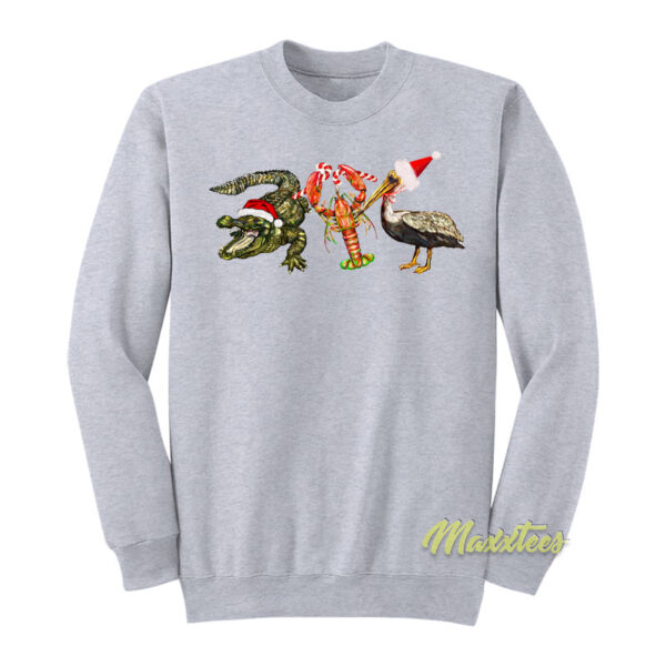 Alligator Shrimp Pelican Santa Sweatshirt