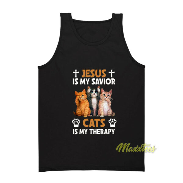 Jesus Is My Savior Cat Is My Therapy Tank Top