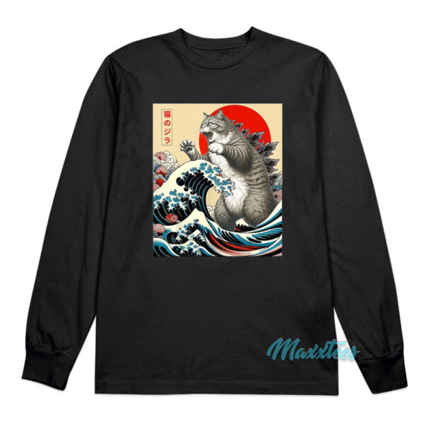 Catzilla The Great Wave Off Kanagawa Long Sleeve Shirt
